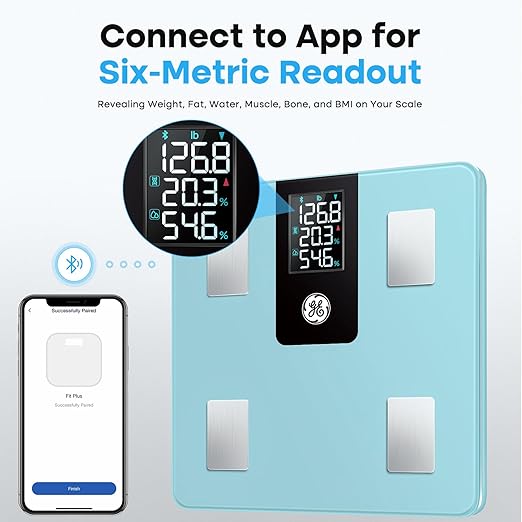 GE Weight Scale Body Fat: Smart Scale for Body Weight Bluetooth Bathroom Digital with BMI Fat Percentage Composition with Large LCD Display Weighing 396lbs Blue