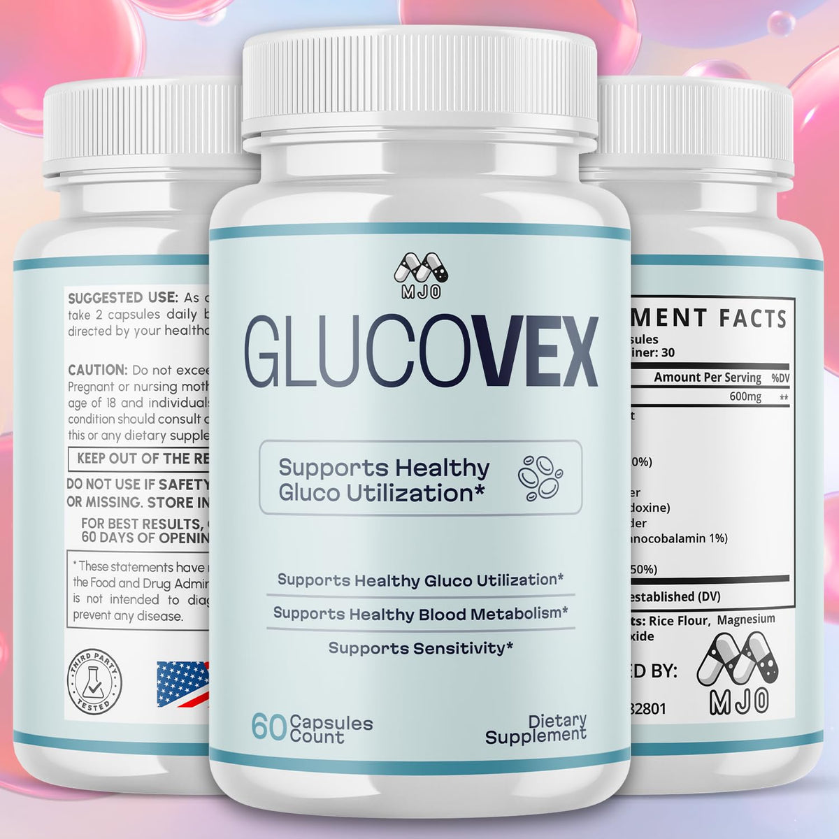 (3 Pack) Glucovex Capsules, Official Glucovex Pills with All Natural Ingredients, Advanced Glucovox Overall Health and Wellness Vitamin Supplement with Max Strength Multivitamin Support (180 Capsules)