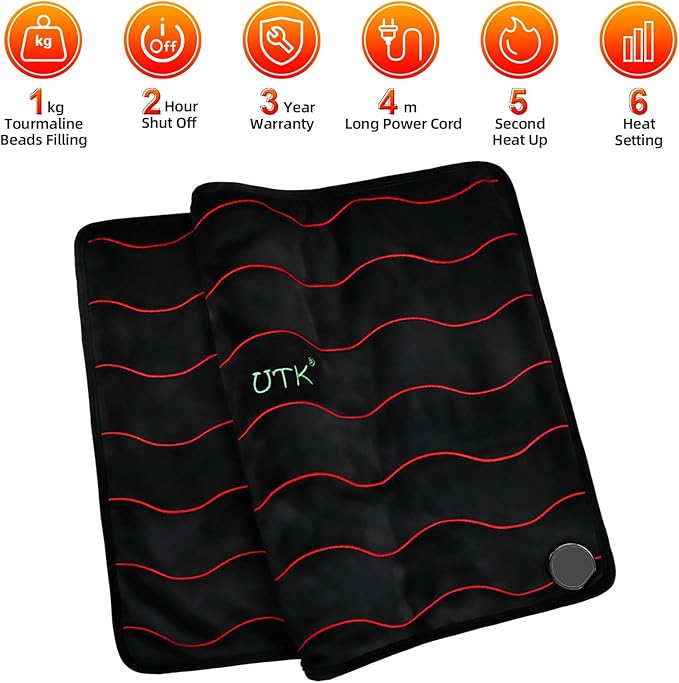 UTK Heating Pad for Back Pain Relief with Far Infrared Therapy, Infrared Heating Pad with Tourmaline, 2H Auto-Off for Shoulder, Period Cramps,Knee, Sciatica Pain Relief - 20''x24''