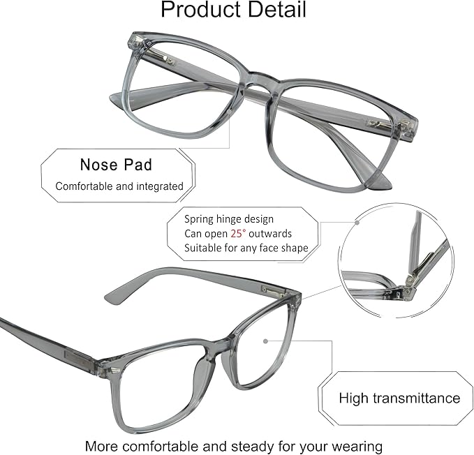 YEIN Bifocal Reading Glasses with Blue Light Blocking Lenses, Bifocal Reader for Women and Men, Vintage Square frame with Spring Hinge (+0.50/+2.50 magnification)