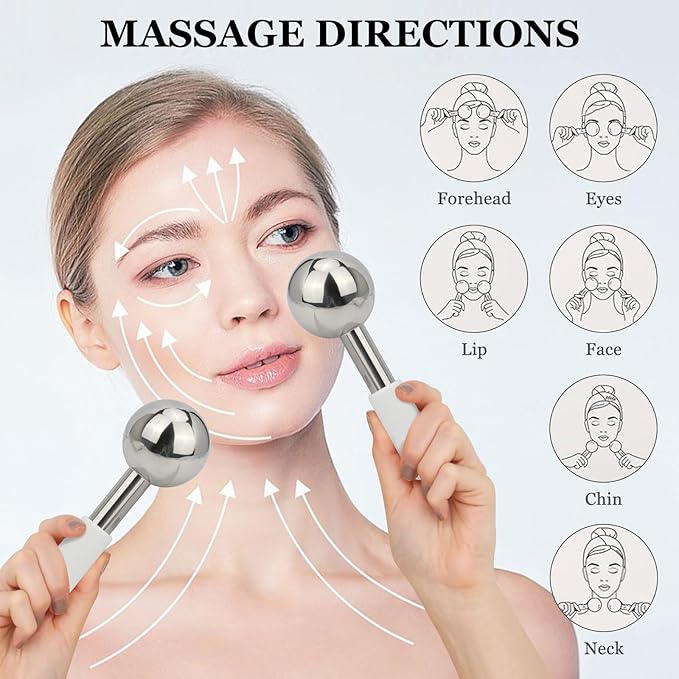 Ice Globes for Face & Eyes - Unbreakless Stainless Steel Cryo Sticks Facial Massage Tools Cold Therapy Cooling Globes to Reduce Puffiness, Wrinkles, Dark Circles Spa & Esthetician Supplies