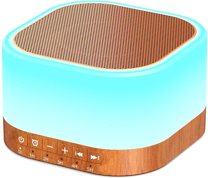 SleeZOO Sound Machine White Noise Machine with 25 Soothing Sounds 12 Colors Light with 10 Adjustable Levels 32 Adjustable Volumes 5 Timers Portable Sleep Machine for Adults Kids Baby (Wood)