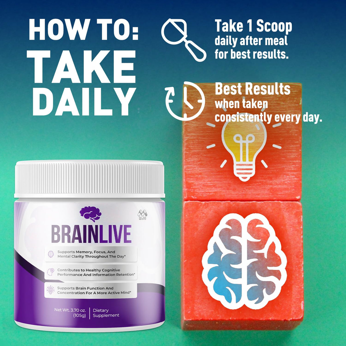 (5 Pack) Brainlive Powder, Official Brain Live Powder Supplement with All Natural Ingredients, Advanced Formula Brain Live Health & Wellness Support with Maximum Strength Multivitamins (150 Servings)