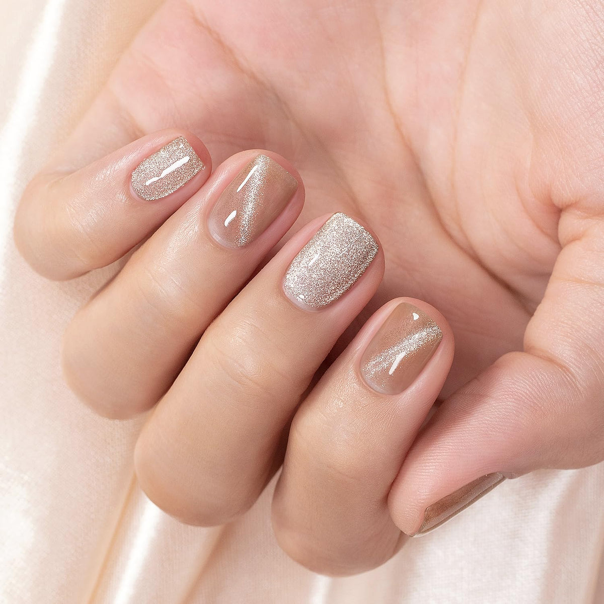 RARJSM Cat Eye Gel Nail Polish Nude Skin Tone Color Silver Glitter 15ml 9D Cateye Galaxy Universal Shimmer Velvet Ice Gel Polish with Magnetic Stick UV LED Curing Require Soak Off Home Salon