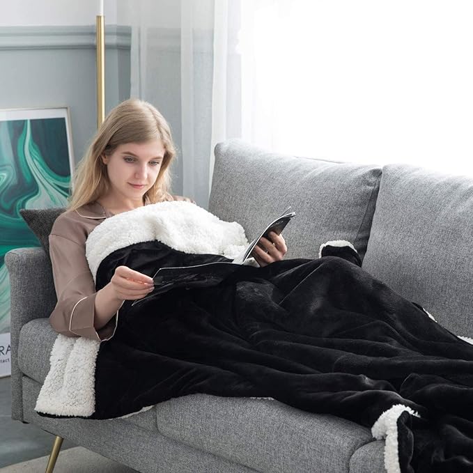 IR Imperial Rooms Black Sherpa Fleece Throw Blanket Twin Size for Bed - Wholesale Bulk Pack of 12 Sherpa Blankets - Soft Fluffy Throw Blankets for Hotels, Guest Bedroom, 60x80 Inches