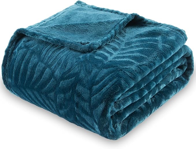 SOCHOW Super Soft Flannel Fleece Throw Blanket, Lightweight Cozy Warm Leaves Textured Plush Blanket for Bed Couch Sofa, 60 x 80 Inches, Blue Coral