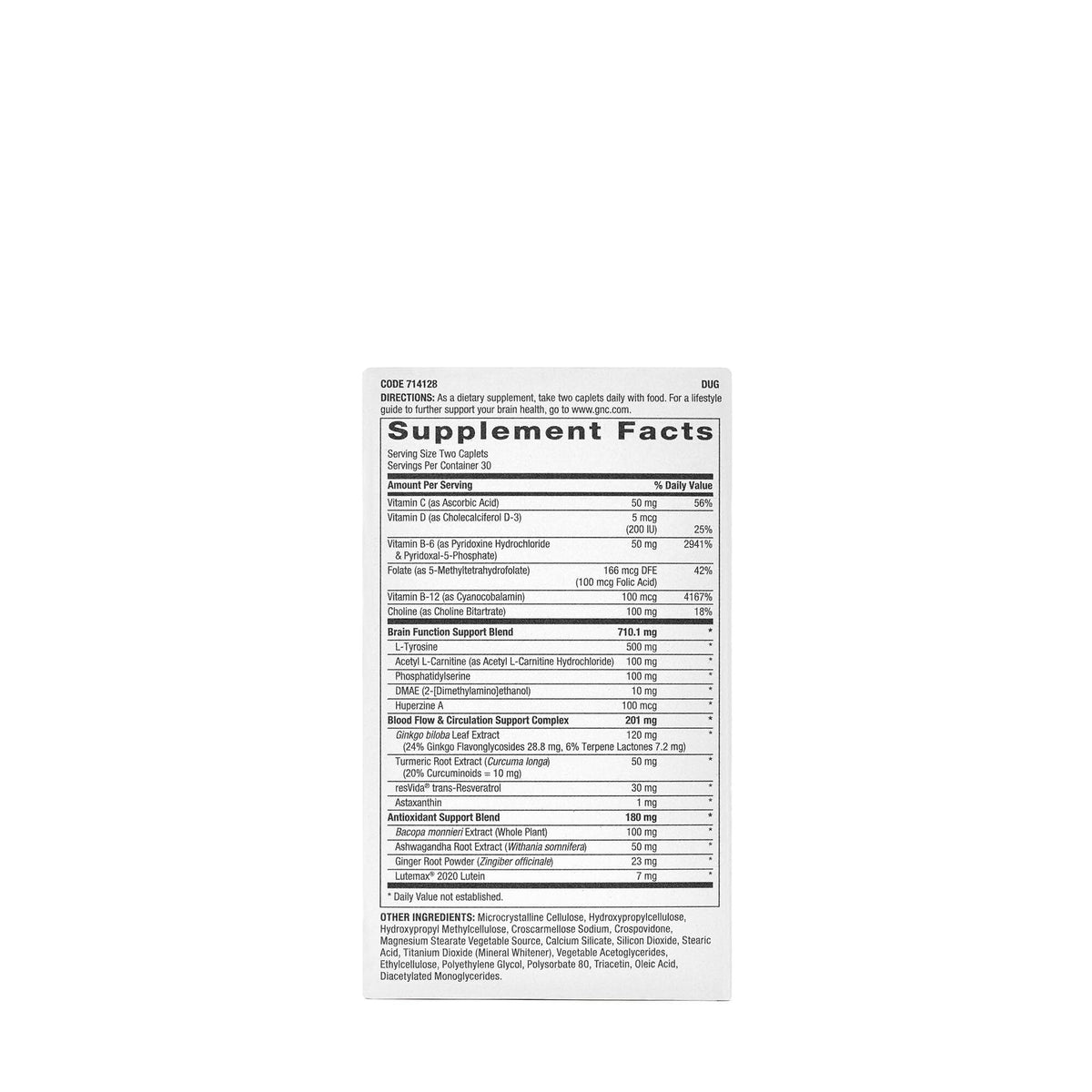 GNC Preventive Nutrition Brain Health Formula, 60 Caplets, Supports Memory Function and Enhances Circulation
