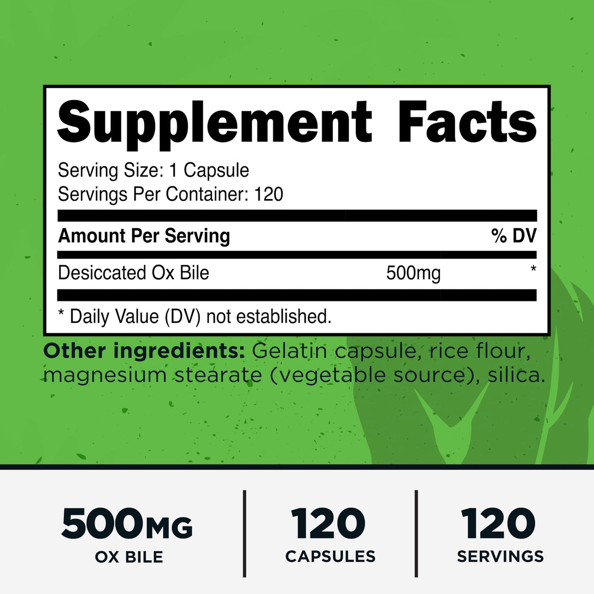 Primal Ox Bile (120 Capsules, 500 MG per Serving) - Gluten-Free, Non-GMO, Third-Party Tested