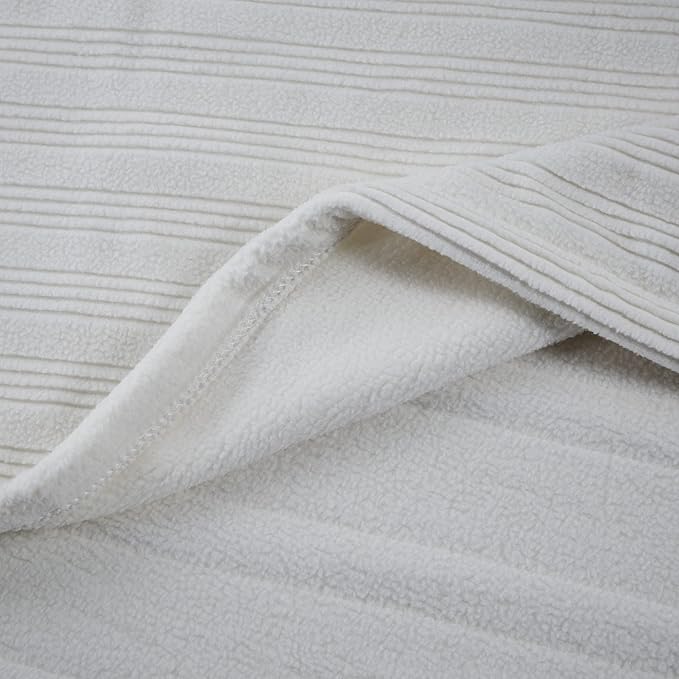 Serta Travis Fleece Ultra Soft Tri-Rib Textured Electric Blanket, Cozy and Snuggly Cover Fast Heating for Cold Weather, Auto Shut Off, Multi Heat Setting Controller, Full, Pumice Stone Grey