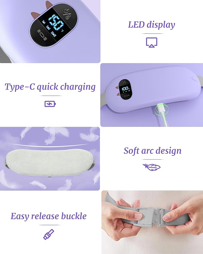 FSA HSA Eligible Portable Heating Pad for Cramps Upgrade Cordless Electric Period Fast Heating Pad for Back Pain Relief Menstrual Belt 6 Heat 6 Massage Modes Gift for Women Girls Her Girlfriend Purple