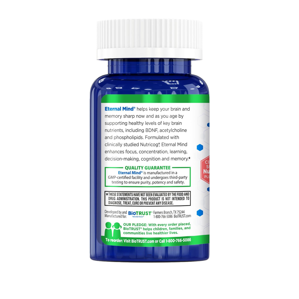BioTrust Eternal Mind Brain Supplements for Memory & Focus - Sharpen Mental Agility, Recall & Concentration with Age - Clinically Studied Supplement for Longevity & Cognition - 30 Servings