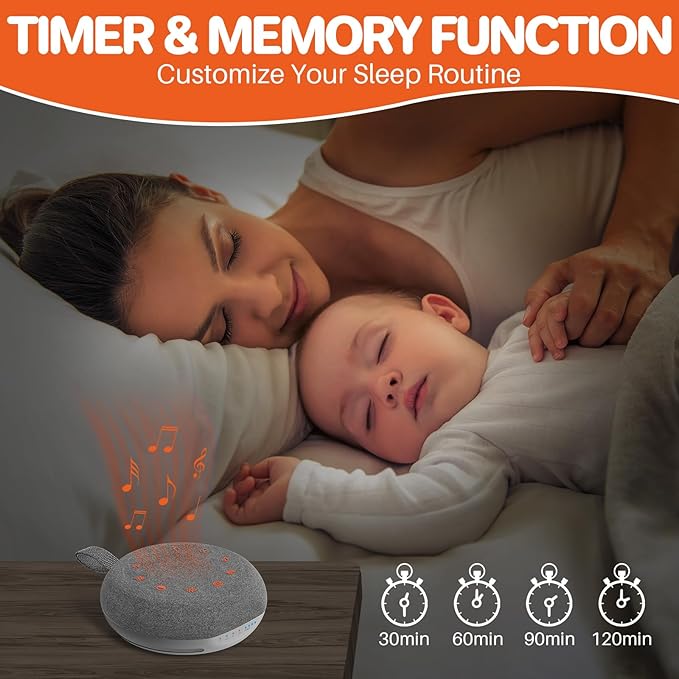 FUNYKICH White Noise Sound Machine, Portable Sound Machine for Sleep with 40 Soothing Sounds, Battery Indicator, Timer & Night Light, Sound Therapy White Noise Machine for Adults Baby Kids