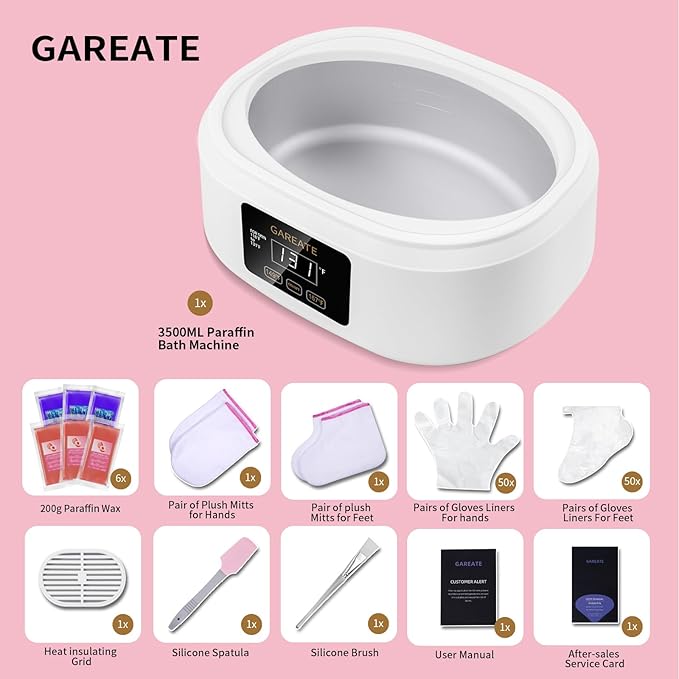Paraffin Wax Machine for Hand and Feet - Paraffin Wax Machine 3500ML with 6 Pcs Paraffin Bath Wax,Personal Home SPA Moisturizing and Exfoliating Kit for Hands and Feet,Keep Warm Paraffin Wax（White）