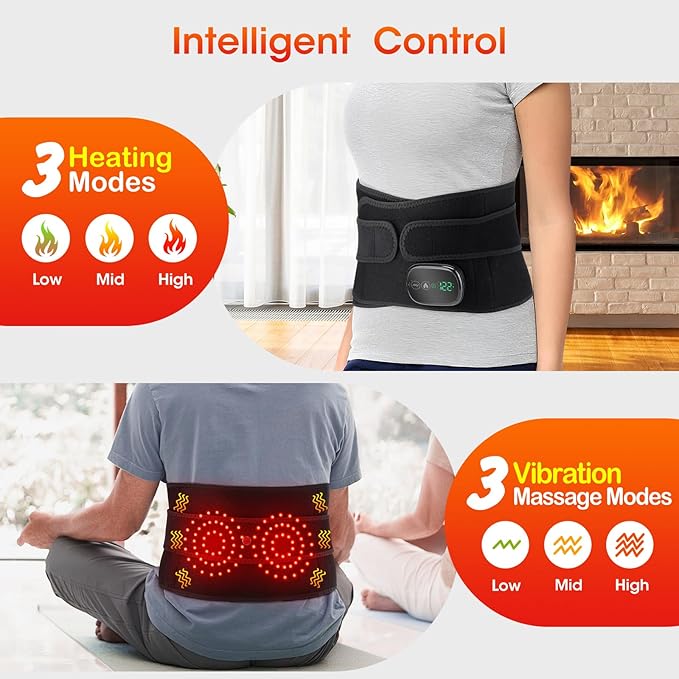 Cordless Heating Pad with Vibration for Back Pain Relief, XL Heated Back Belt Wrap with 3 Fast Heating and Vibration Massage Modes, 5000mAh Battery Operated Heat Pad for Back, Waist, Lumbar (Black)