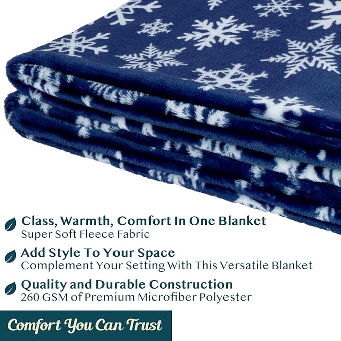 PAVILIA Christmas Throw Blanket | Navy Snowflake Christmas Fleece Blanket | Soft, Plush, Warm Winter Cabin Throw, Twin 60x80 (Navy/White Snowflake)