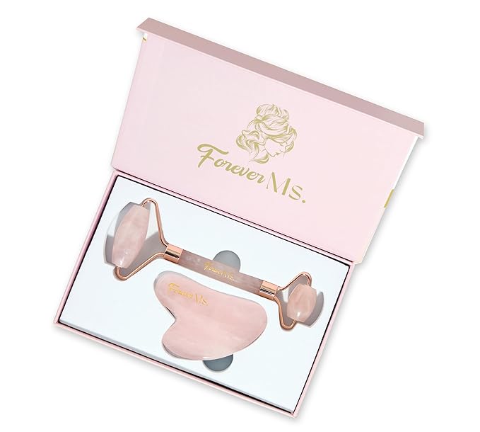 Rose Quartz Face Roller & Gua Sha Set Brazilian Natural Stone Anti Aging All Skin Types Jade Face Sculpting Face Massager for Women and men Face & Eyes Massager
