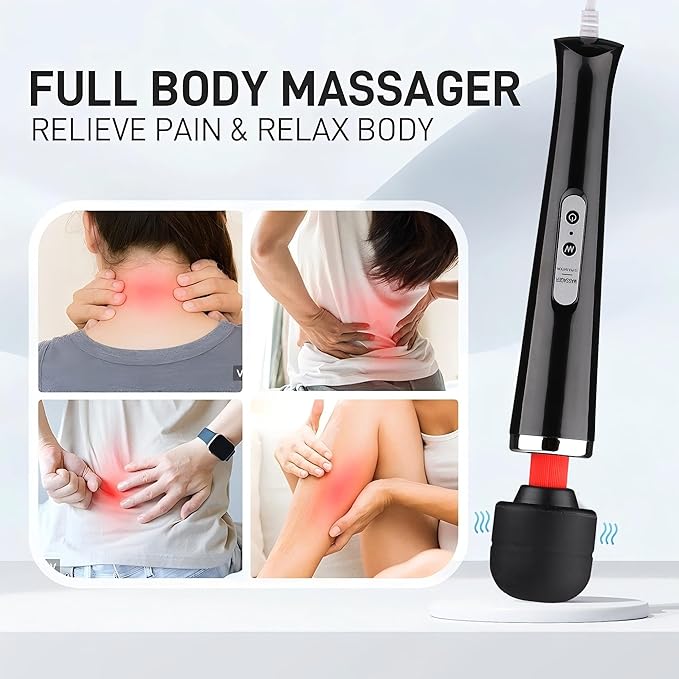Power Handheld Wand Massager Tool, Electric Back Massage, Deep Tissue Muscle Vibrating Massager, Personal Vibration Massage Device,10 Modes Speed (Black)