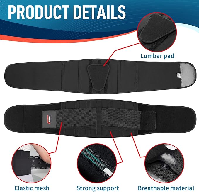 FEATOL Back Support Belt for Men & Women,Lumbar Belt for Lower Back Pain,Breathable Back Brace with Lumbar Pad for Scoliosis, Herniated Disc, Sciatica, Heavy Lifting & Working(Waist Size:68"-74.8")