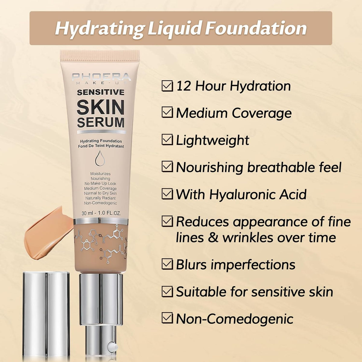 Phoera Foundation Makeup,Flawless Soft Matte Full Coverage with Matte Finish,Hydrating Serum Foundation,Face Makeup for Normal and Dry Skin(N03 Buff Beige, 1PC)