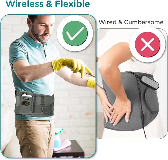 Comfytemp Cordless Heating Pad with Massager for Back Pain Relief, Portable Lower Back Massager FSA HSA Eligible Wearable, Father's Day Gifts, Birthday Gift for Dad Mom Men Women, 3 Heat Auto-Off Grey