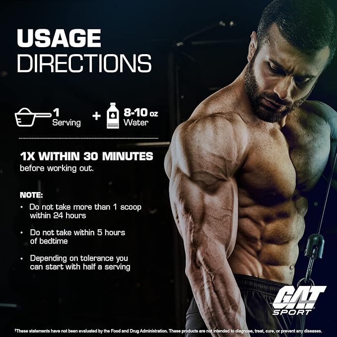 GAT SPORT Nitraflex Advanced Pre-Workout Powder, Increases Blood Flow, Boosts Strength and Energy, Improves Exercise Performance, Creatine-Free (Green Apple, 30 Servings)