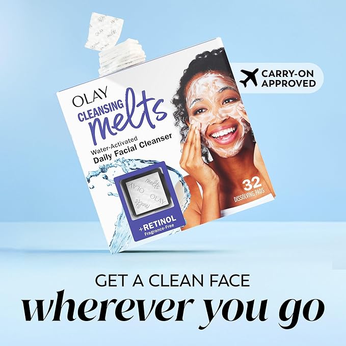 Olay Cleansing Melts + Retinol Face Cleanser, 64 ct. total (2 x 32 ct.), Water-Activated Face Wash to Clean, Tone, and Refresh