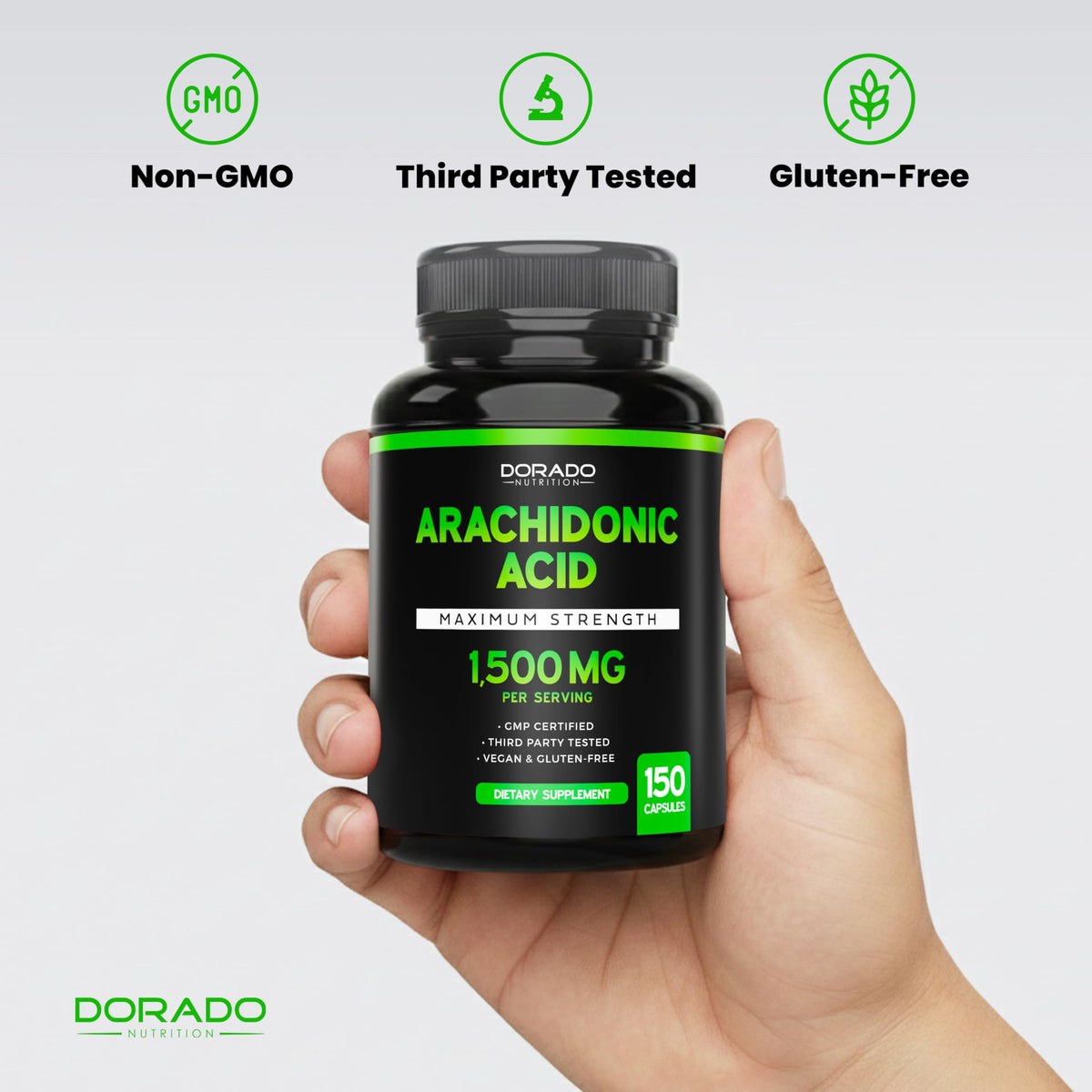 Arachidonic Acid Supplement 1500mg (150 Capsules) - Muscle and Strength Supplement for Muscle Mass & Recovery for Men & Women - Gluten Free & Non-GMO - 3rd Party Tested - (150 Capsules)