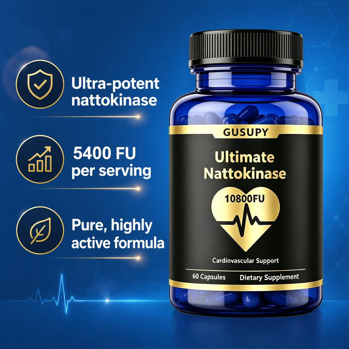Purine-Free Odorless Nattokinase for Circulation Wellness, 60 Caps
