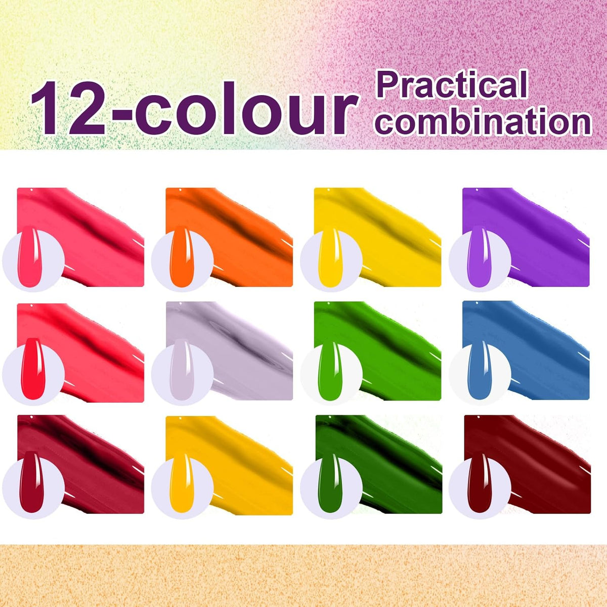 Gradient Painting Gel, 12 Ombre Gel Nail Polish with 100Pcs Nail Sponges &Tweezers for Pigmented Pat Nails Aura Nails French Manicure Soak Off UV Long-lasting Set Palette Electric Carnival