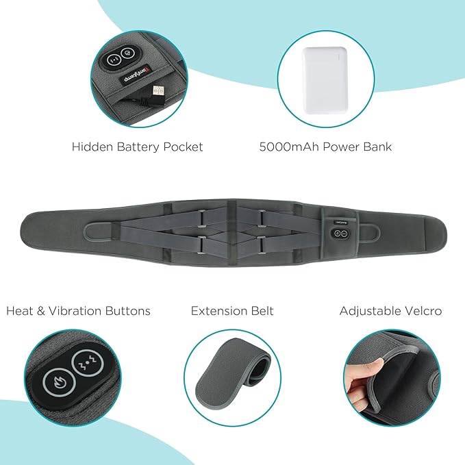 Comfytemp Cordless Heating Pad with Massager for Back Pain Relief, Portable Lower Back Massager FSA HSA Eligible Wearable, Father's Day Gifts, Birthday Gift for Dad Mom Men Women, 3 Heat Auto-Off Grey