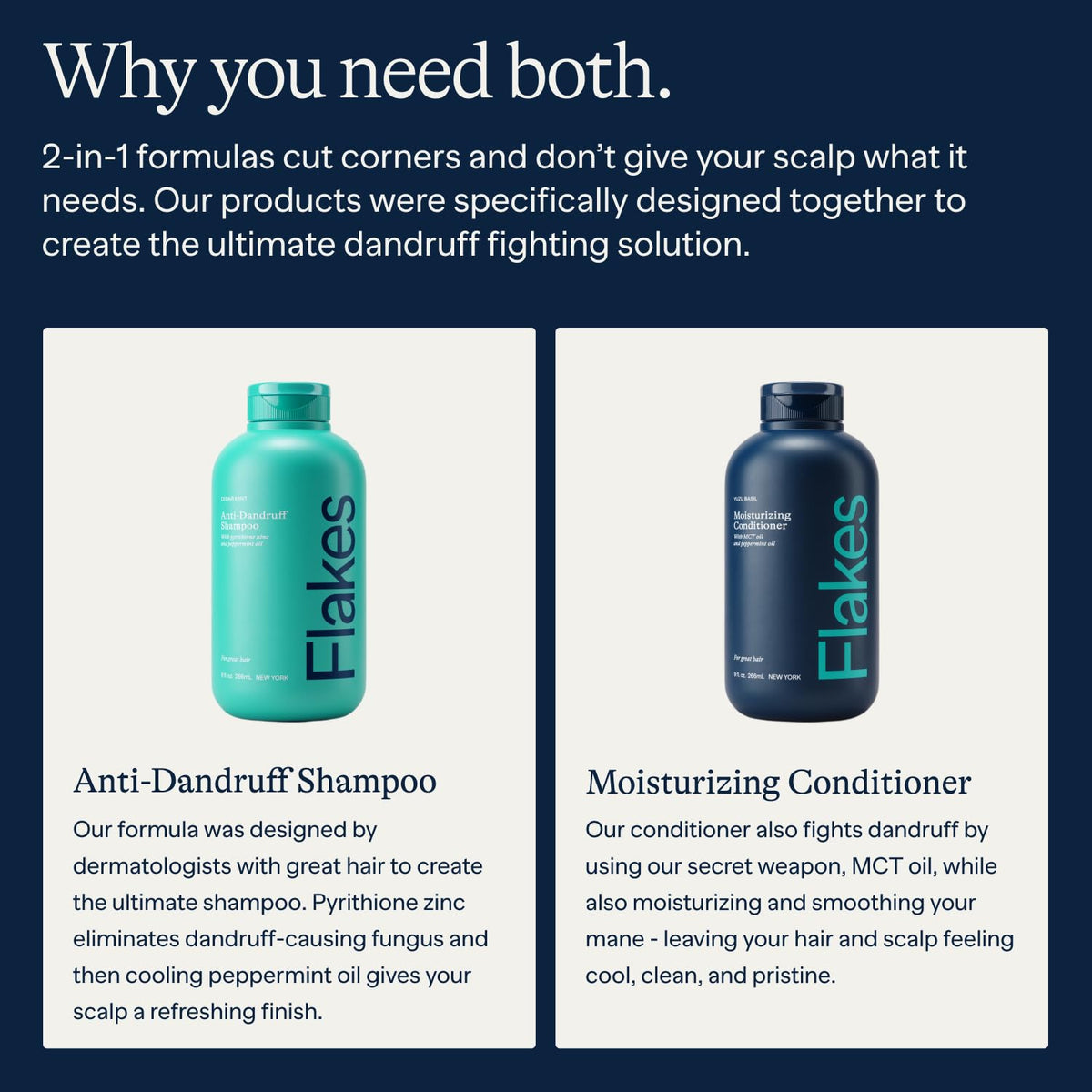 Flakes Anti Dandruff Shampoo and Conditioner Set for Men with Scalp Massager | Dry, Flaky, & Itchy Scalp Shampoo | Sulfate and Paraben Free | Hydrating Shampoo & Moisturizing Conditioner | 9 fl oz