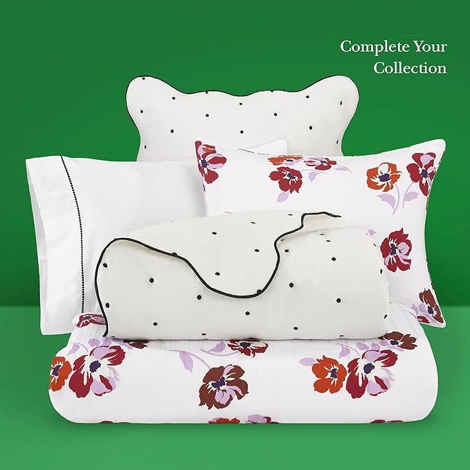kate spade new york Scalloped Edge 3-Piece King Quilt Bedding Set, 100% Cotton Reversible Cover, All Season Warmth Bedding, Machine Washable, Marshmallow