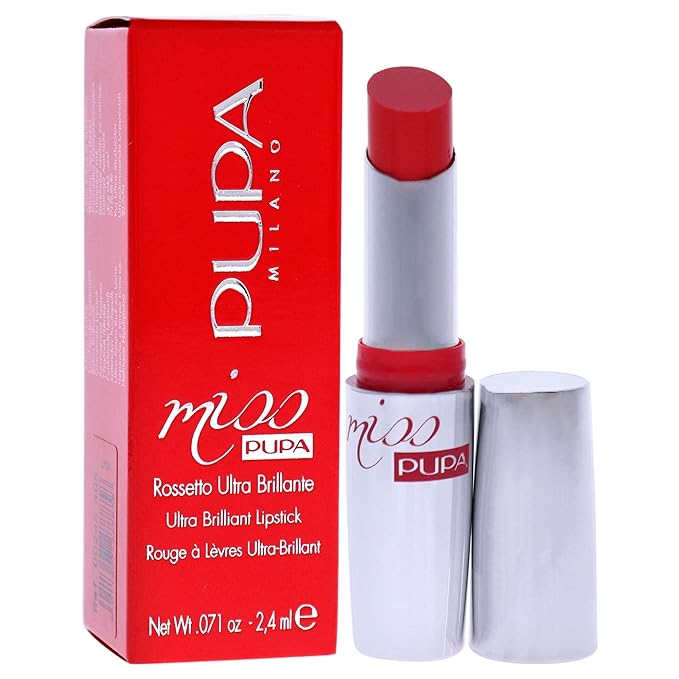 Pupa Milano Miss Milano Lipstick - Creamy, Ultra Pigmented Color For Lips - Nourishing Formula - Crystal-Effect Lipstick - Ultimate Boost Of Volume And Hydration - 405 Flamingo - 0.071 OZ