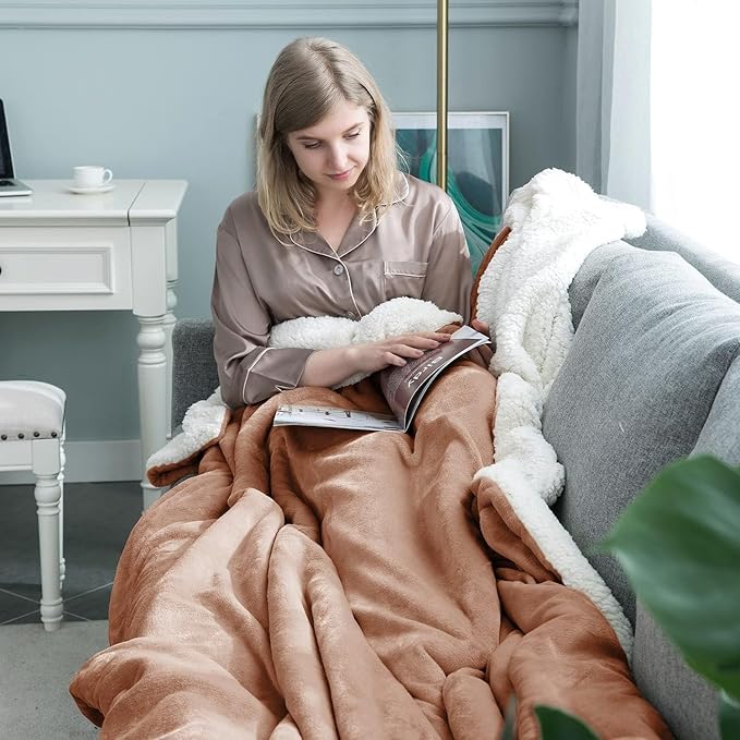 IR Imperial Rooms Camel Sherpa Fleece Throw Blanket Twin Size for Bed - Wholesale Bulk Pack of 12 Sherpa Blankets - Soft Fluffy Throw Blankets for Hotels, Guest Bedroom, 60x80 Inches