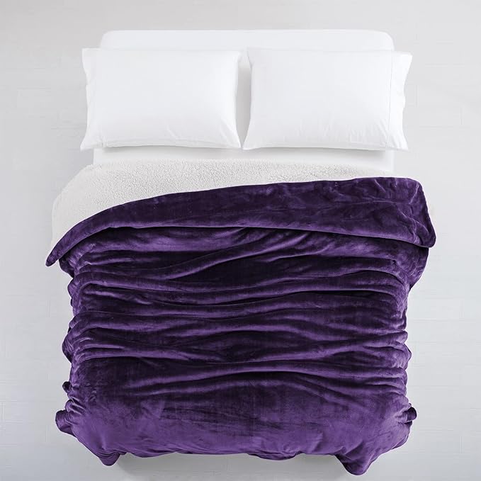 IR Imperial Rooms Purple Sherpa Fleece Throw Blanket Twin Size for Bed - Wholesale Bulk Pack of 12 Sherpa Blankets - Soft Fluffy Throw Blankets for Hotels, Guest Bedroom, 60x80 Inches