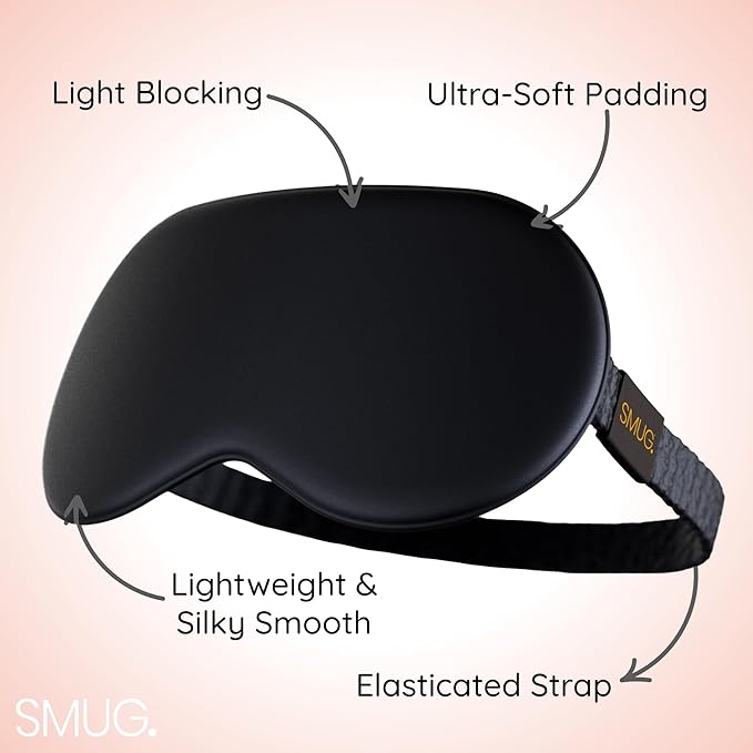 SMUG Satin Sleep Mask (3 Pack) Deep Dream Sleep Aid Eye Mask for Women & Men for Sleeping, Travel, Night Shift - Soft to Nourish Skin, & Reduce Dark Circles - Eye Cover to Block Out Light - Black