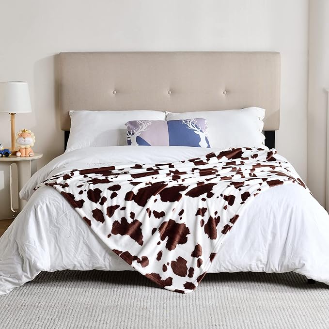 SOCHOW Cow Print Fleece Throw Blanket for Sofa Couch, Soft Lightweight Cozy Warm Home Decor Flannel Blanket, Cute Animal Blanket for Kids Boys Girls, Brown 60 x 80 Inches