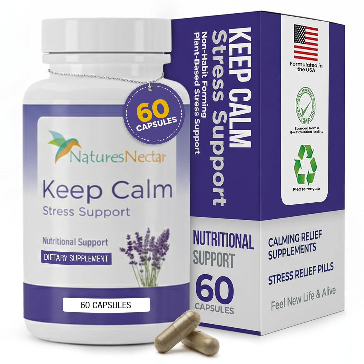 Nature's Nectar Keep Calm with Ashwagandha, GABA & 5-HTP – 60 Capsules