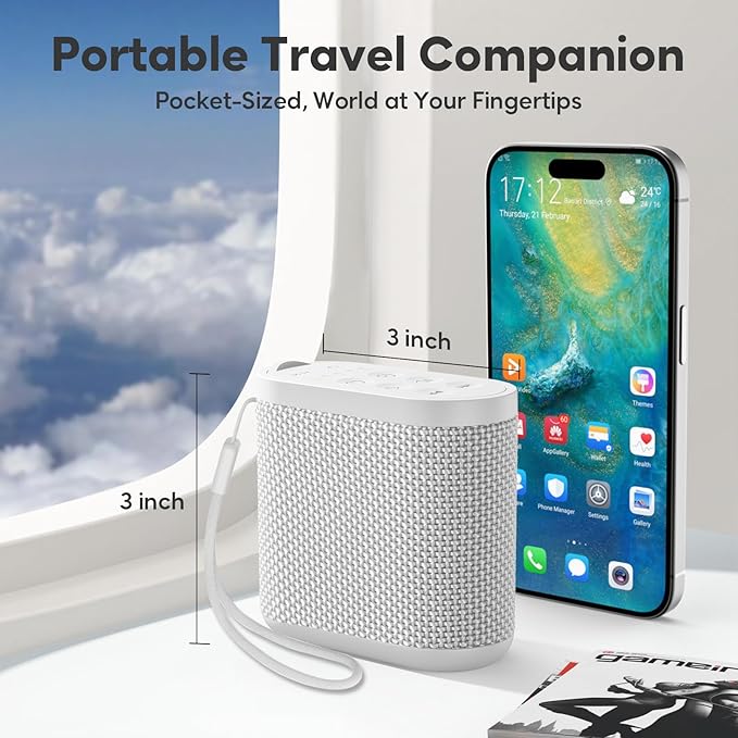 Portable Sound Machine for Travel, White Noise Sound Machine for Sleeping, 52-Hour Lasting Mini Noise Machine with 21 Quality Non-looping Sounds, Headphone Jack, Memory, Timer for Adults,Hotel (White)