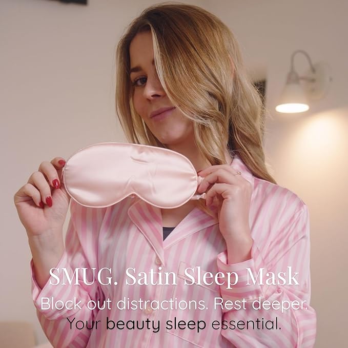 SMUG Satin Sleep Mask (3 Pack) Deep Dream Sleep Aid Eye Mask for Women & Men for Sleeping, Travel, Night Shift - Soft on Skin & Reduce Dark Circles - Eye Cover to Block Out Light - Satin Pink
