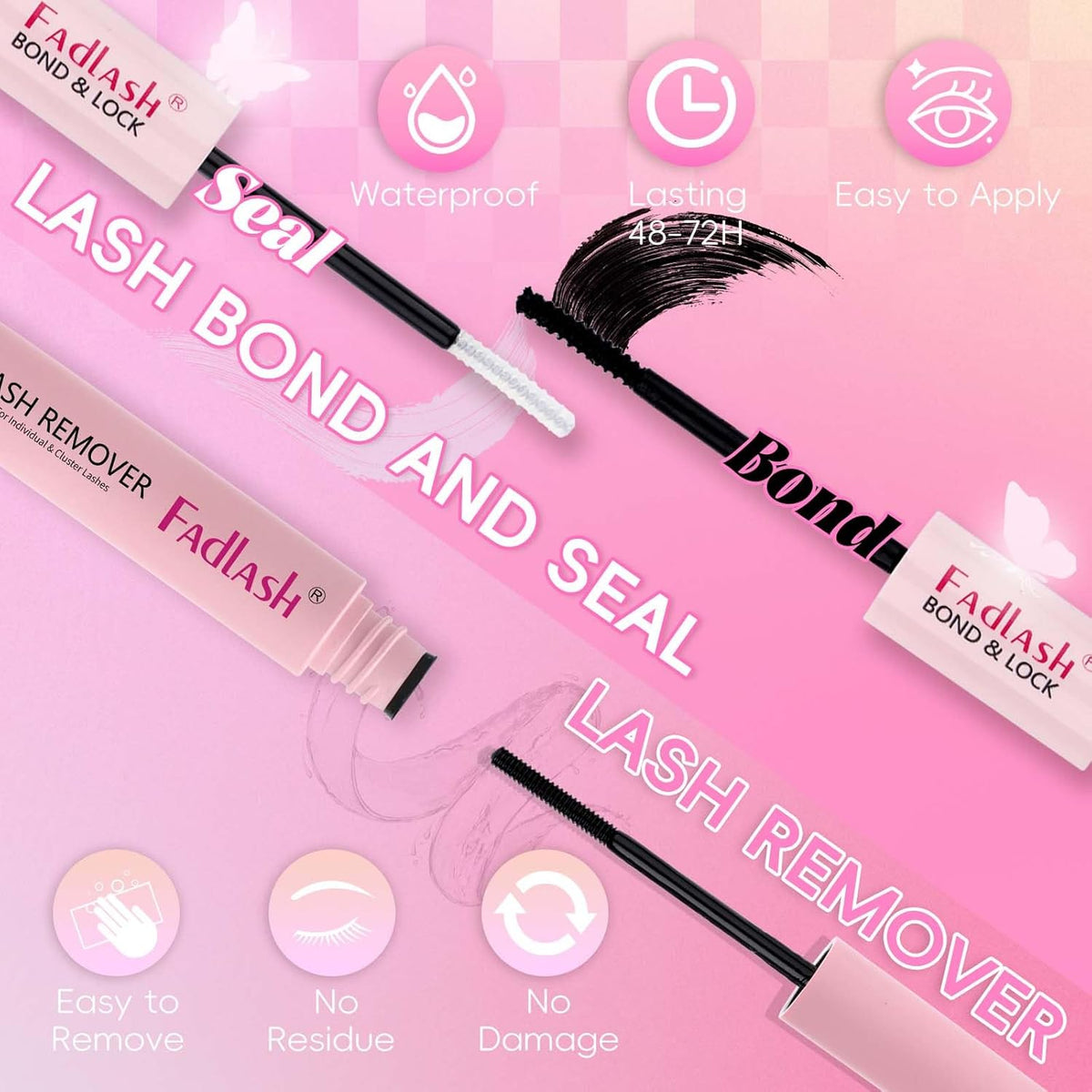 FADLASH Lash Extension DIY Kit Lash Clusters D Curl Cluster Lashes with Lash Bond and Seal Cluster Lashes Glue Remover Lash Tweezers for DIY Eyelash Extension at Home（Kit 200D-0.07D-12-18MIX）, black