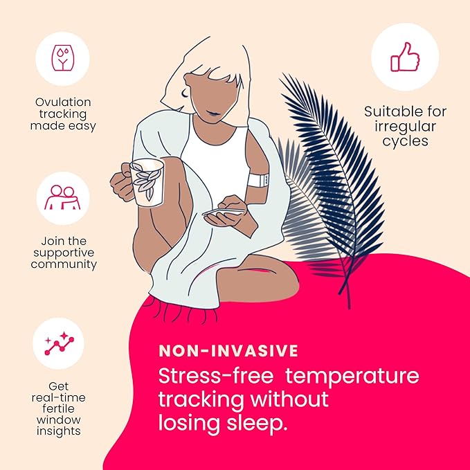 Tempdrop Fertility and Ovulation Digital Thermometer Tracker – Wearable Basal Body Temperature (BBT) Monitoring Sensor and Fertility Charting App Includes Comfortable Armband (S/M – 8.5-15.5 inch)
