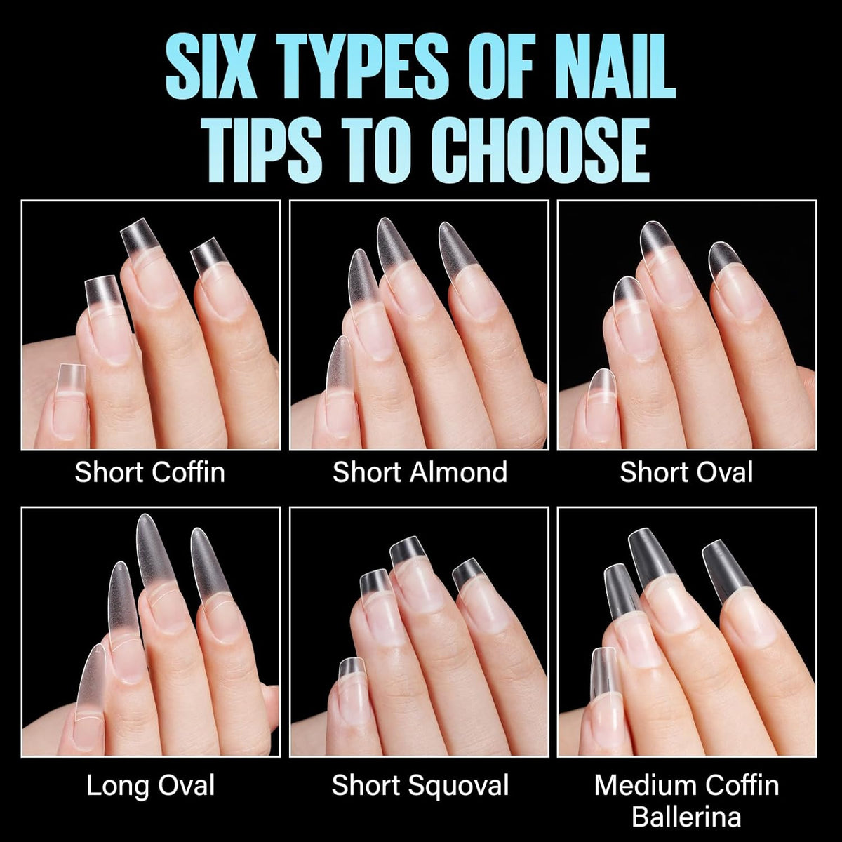 TOMICCA Short Squoval Nail Tips, 510Pcs Acrylic Nails Tips Full Matte, 12 Sizes No C Curve Fake Half Cover Nail Tips for Nail Extension Salon Home DIY