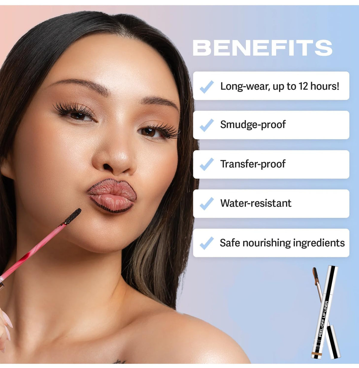 Longwear Peel-off Lip Stain Marker Peel Off with Vitamin E - Smudge-Resistant Lip Liner & Base for All Skin Types (03#)
