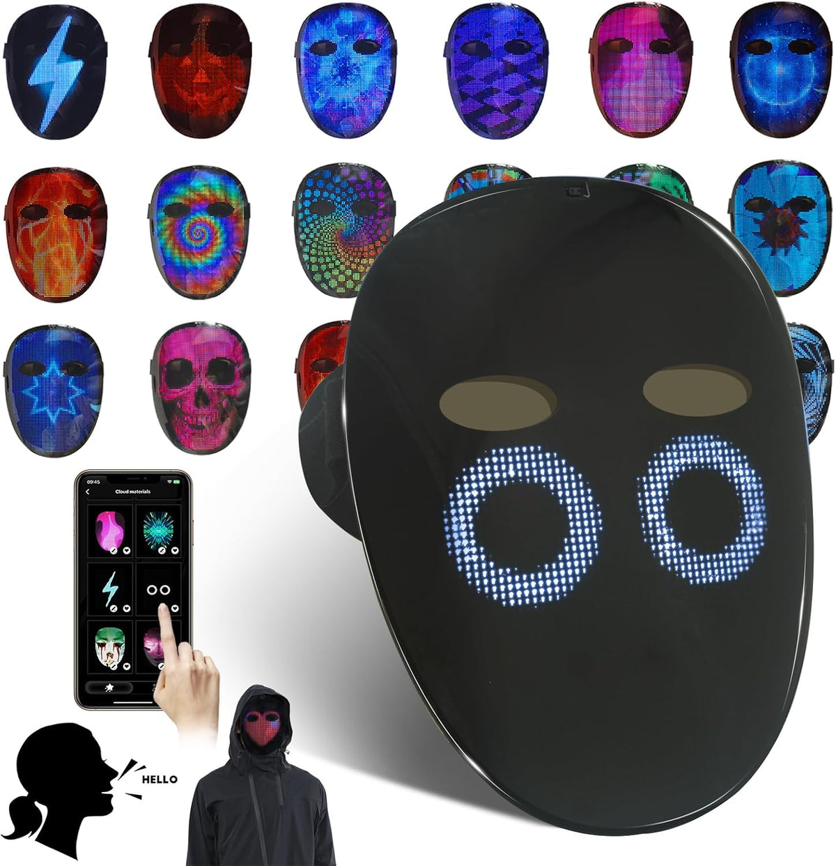 Led Mask with Gesture Sensing,Light up mask for Kids/Men/Women LED Halloween Mask for Costume Cosplay Party