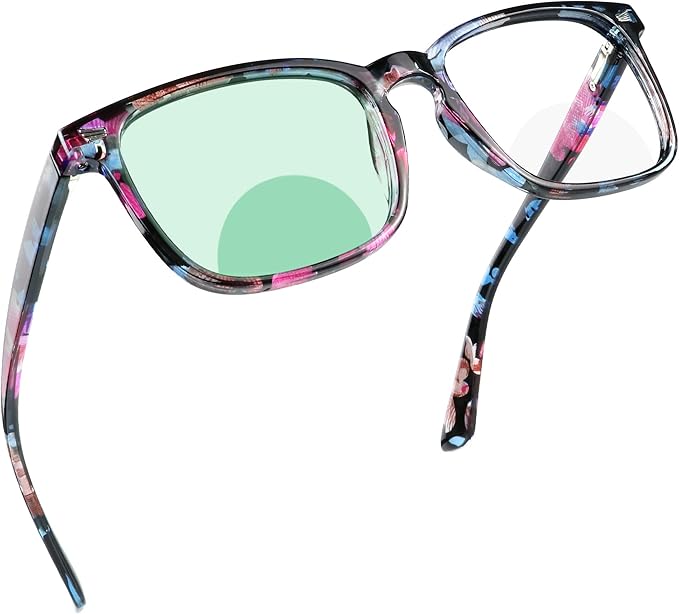 YEIN Bifocal Reading Glasses with Blue Light Blocking Lenses, Bifocal Reader for Women, Vintage Square frame with Spring Hinge (+0.50/+2.50 magnification)