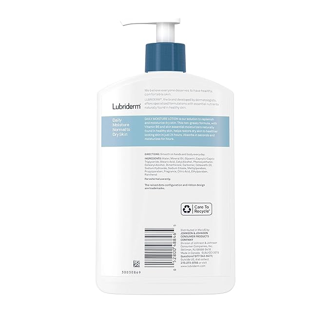 Lubriderm Daily Moisture Hydrating Body and Hand Lotion with Vitamin B5, Non-Greasy, 16 fl. oz (Pack of 3)