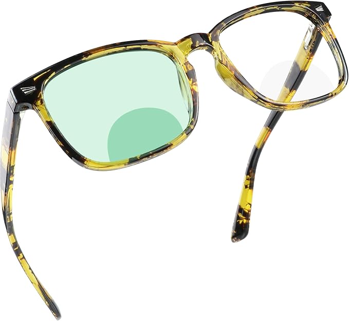 YEIN Bifocal Reading Glasses with Blue Light Blocking Lenses, Bifocal Reader for Women and Men, Vintage Square frame with Spring Hinge (+0.00/+1.00 magnification)