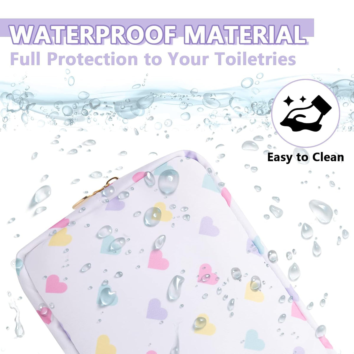 Small Makeup Bag Pouch for Purse，Nylon Travel Toiletry Storage Bag Cute Makeup Organizer Bag for Women Girls，Preppy Waterproof Cosmetic Bag Pouch Skincare Bag Purse with Zipper (Small-White Heart)