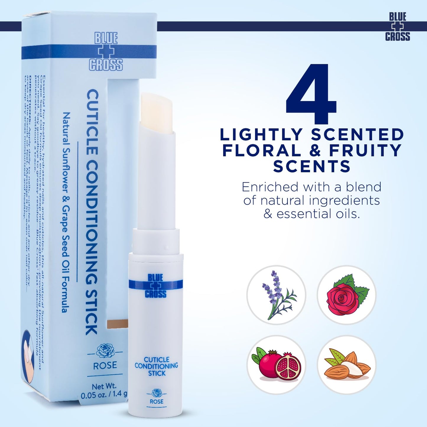 Blue Cross Cuticle Balm Conditioning Stick, Scented Cuticle Softener Oil Balm with Nourishing Sunflower & Grape Seed Oil, Professional Nail Care Supports Dry + Damaged Cuticles, 0.05oz, Rose